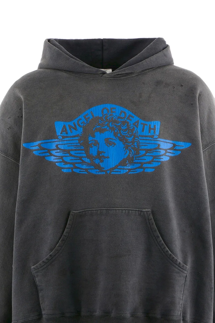 SAINT Mxxxxxx HOODIE/ANGEL/BLK 25 years new angel rebirth washed hoodie, washed black S-XL 25 years new version, revised many times, the version is more pure! Heavy washing water spray fading process, stronger distressing effect, handmade wormhole destruction treatment, genuine level distressed crack printing